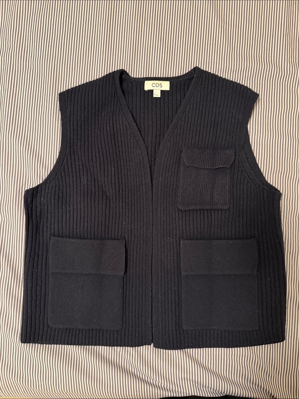 COS Navy Ribbed Knit Vest with Three Front Pockets - Picture 2 of 7